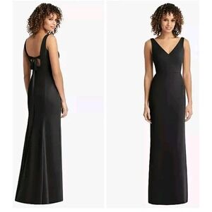 Social Womens Formal Gown Size 8 Black Bridesmaids V Back Tie Chiffon‎ Trumpet